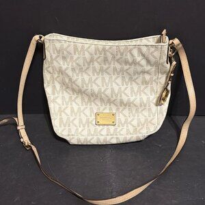Michael Kors Crossbody Purse Bag Ivory Cream Signature Canvas 10"x10"x3"